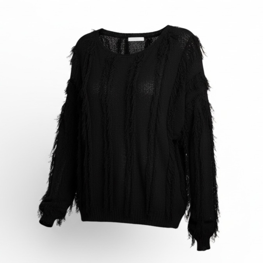 Chaser Chser dark romantic loose knit fringe embellished pullover sweater Small